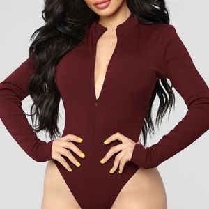 Maroon sporty zip up bodysuit